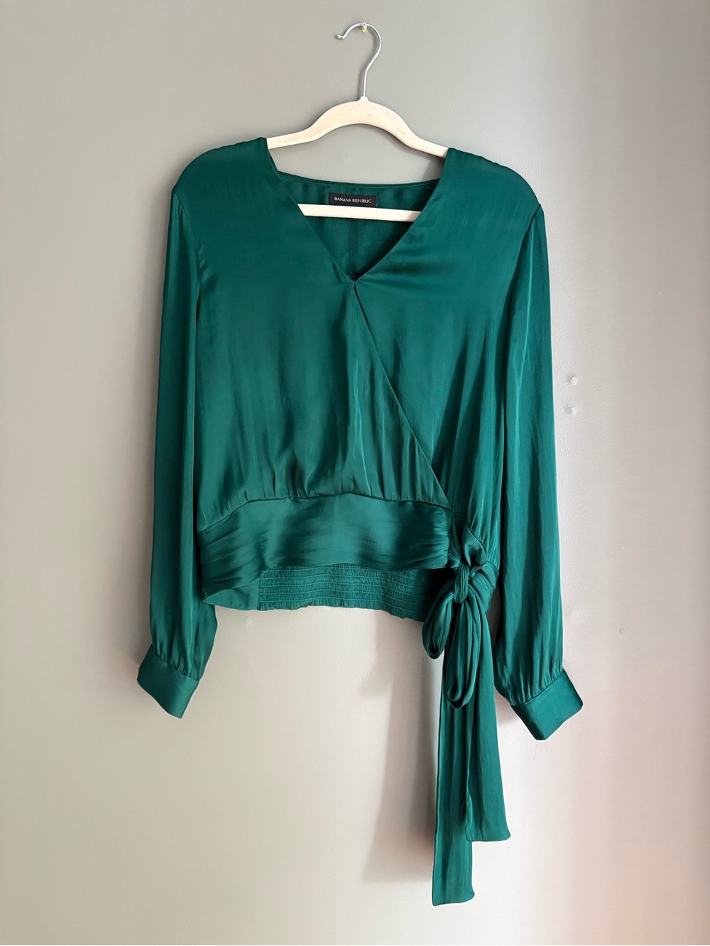 Banana Republic Emerald Green Wrap Blouse with Side Tie